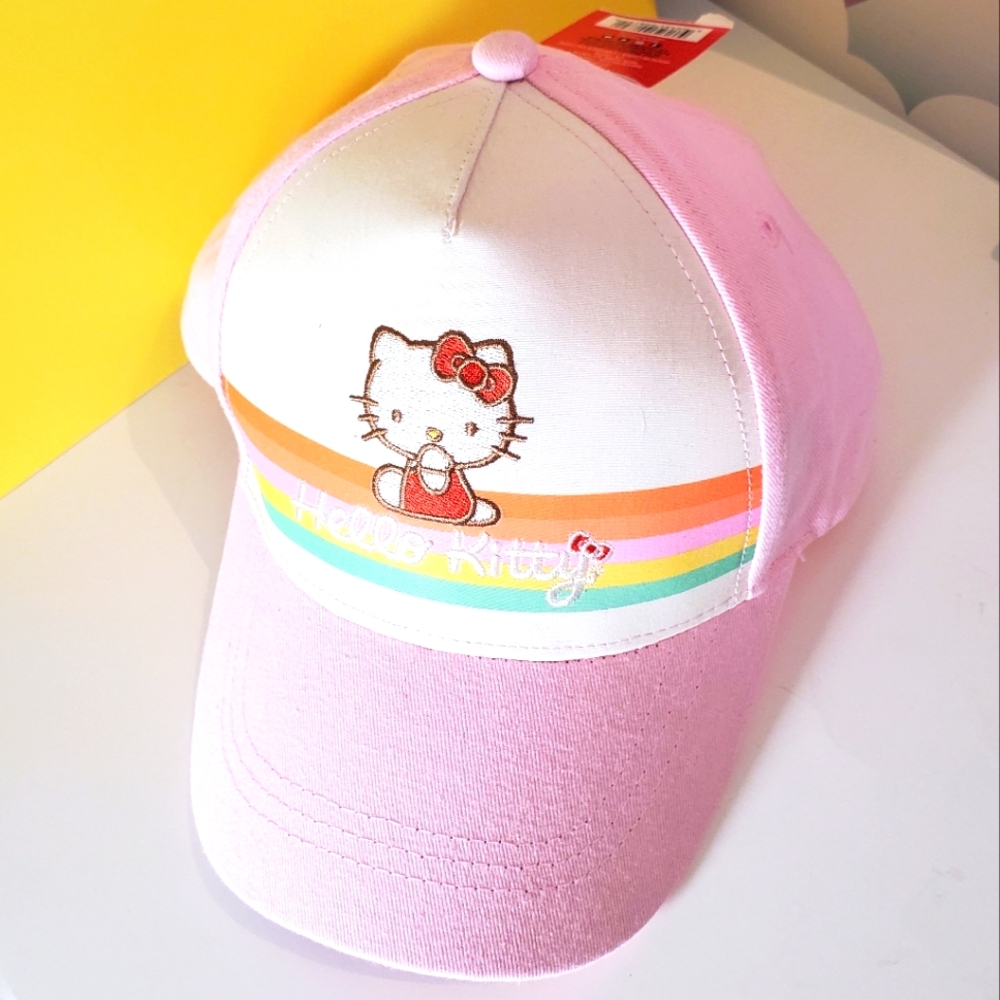 Hello Kitty Embroidered Baseball Hat, Size 4-6X, Pink, Cream & Rainbow Colors. - Picture 5 of 5